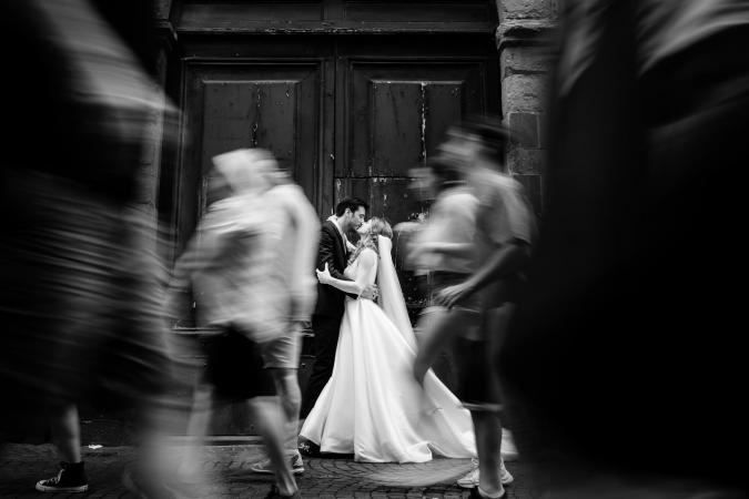 
	bride and groom kiss
