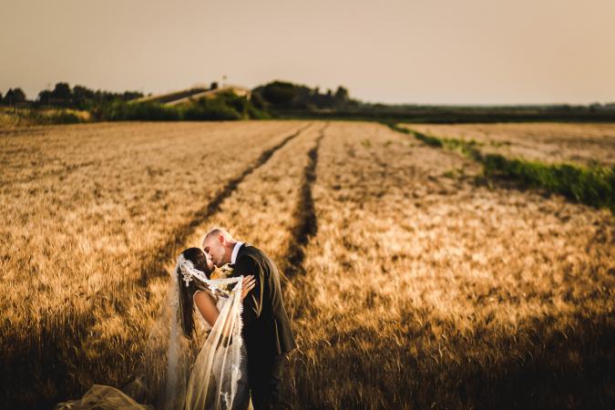 
	newlyweds in a wheat field in Tuscany
