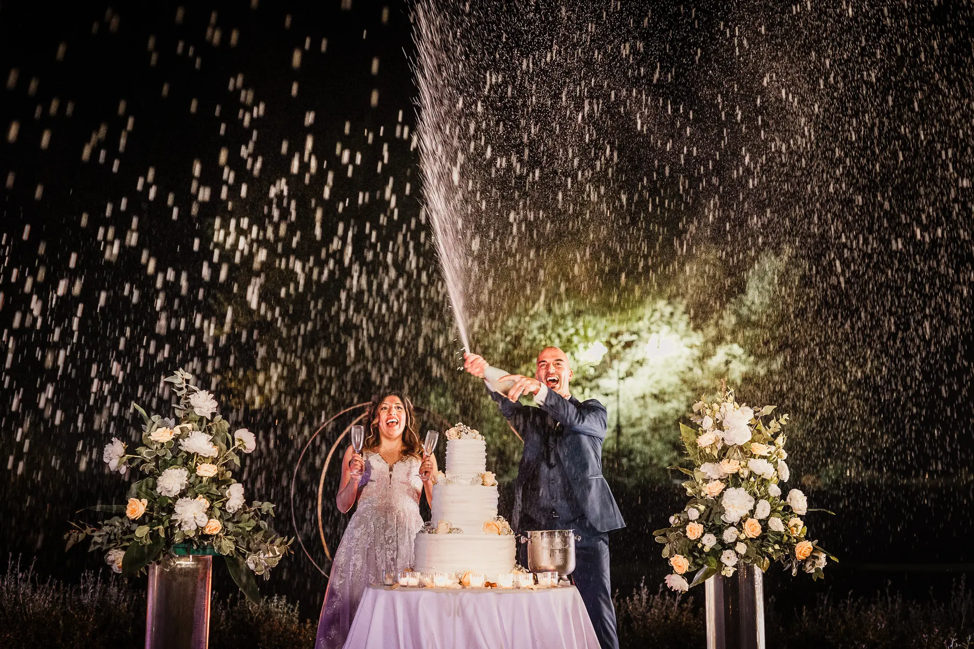 cake and champagne during a wedding
